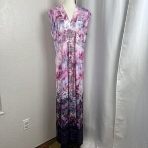 World Unity Dress Womens XL Pink Watercolor Stretch Boho Goddess‎ Ethereal Y2K